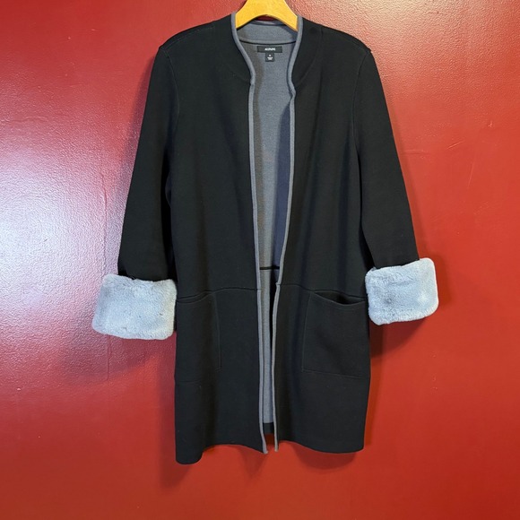 Alfani Sweaters - Alfani Longline Cardigan Black Fur Cuffs Size M Classic Mob Wife Chic Y2K